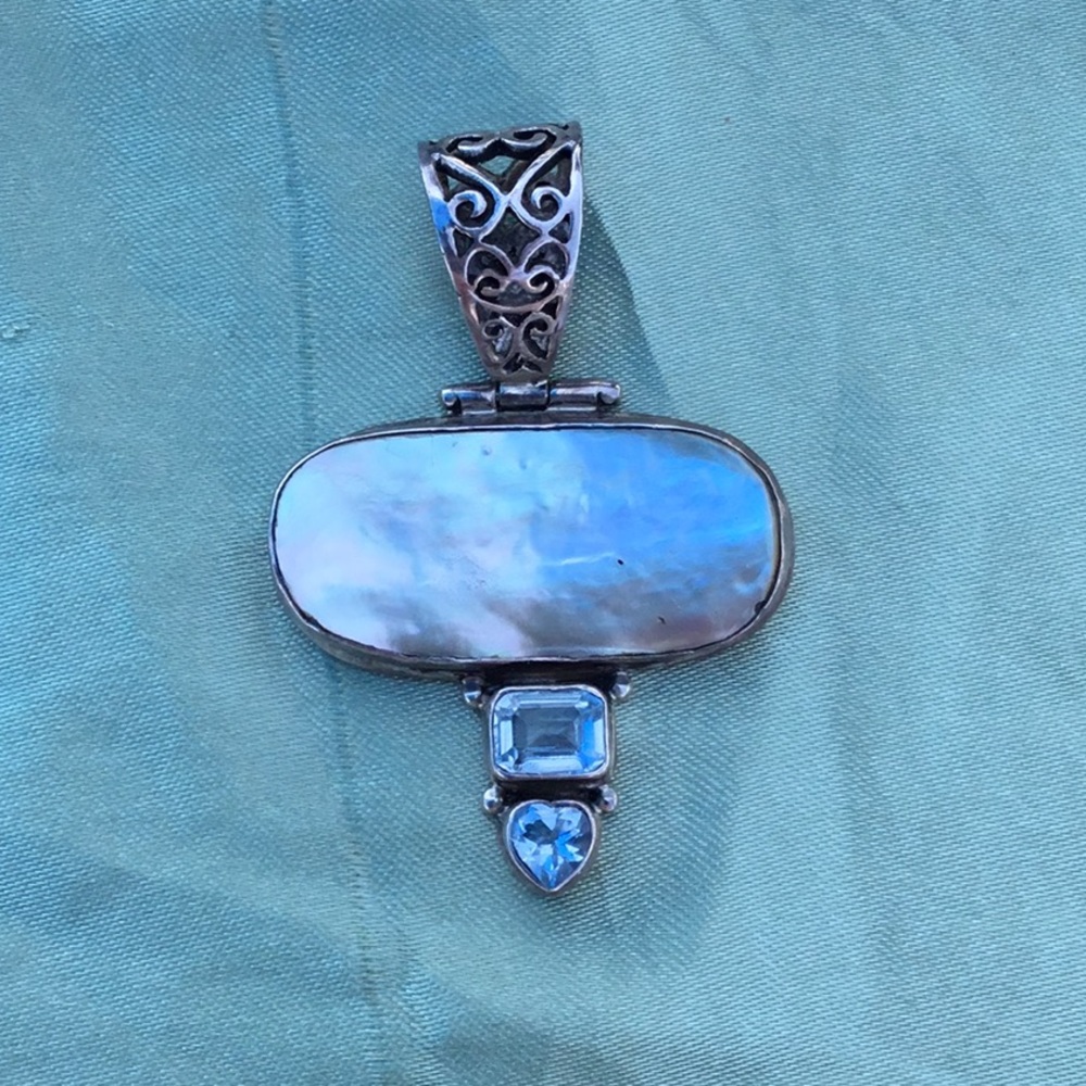 Sterling Silver Blue Topaz and Mother of Pearl